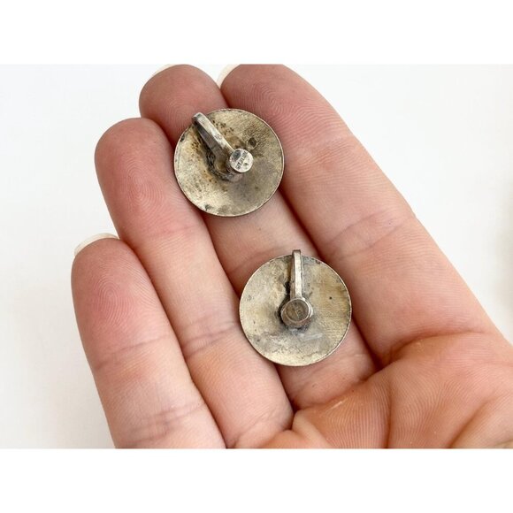 Handmade 30's Antique Courting Couple Sterling Silver Screw Back Vintage Studs - Picture 8 of 8